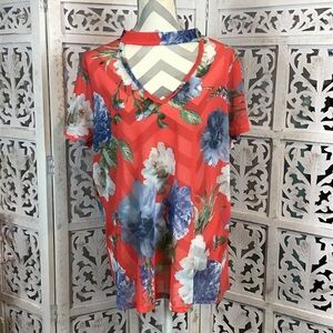 Plus Size Sheer Floral Short Sleeve Choker Top 2X